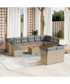 vidaXL 13-częściowy zestaw mebli ogrodowych z poduszkami, beżowy, polirattan Dārza mēbeļu komplekti