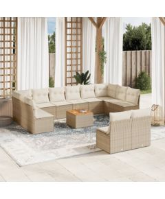 vidaXL 13-częściowy zestaw mebli ogrodowych z poduszkami, beżowy, polirattan Dārza mēbeļu komplekti