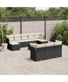 vidaXL 11-częściowy zestaw wypoczynkowy do ogrodu, poduszki czarny rattan PE Dārza mēbeļu komplekti