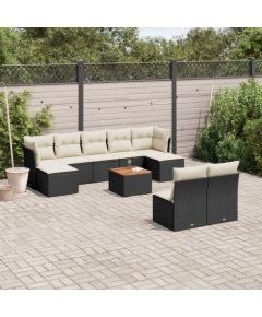 vidaXL 10-częsciowy zestaw wypoczynkowy do ogrodu, poduszki czarny rattan PE Dārza mēbeļu komplekti