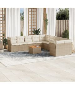 vidaXL 11-częściowy zestaw mebli ogrodowych z poduszkami, beżowy, polirattan Dārza mēbeļu komplekti