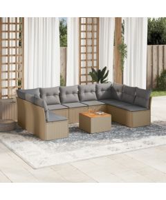 vidaXL 10-częsciowy zestaw mebli ogrodowych z poduszkami, beżowy, polirattan Dārza mēbeļu komplekti