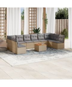 vidaXL 11-częściowy zestaw mebli ogrodowych z poduszkami, beżowy, polirattan Dārza mēbeļu komplekti