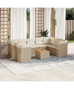 vidaXL 10-częsciowy zestaw mebli ogrodowych z poduszkami, beżowy, polirattan Dārza mēbeļu komplekti