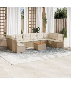 vidaXL 11-częściowy zestaw mebli ogrodowych z poduszkami, beżowy, polirattan Dārza mēbeļu komplekti