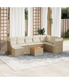 vidaXL 9-częsciowy zestaw mebli ogrodowych z poduszkami, beżowy, polirattan Dārza mēbeļu komplekti