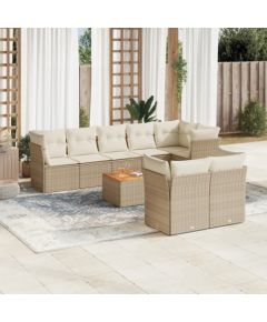 vidaXL 9-częściowy zestaw mebli ogrodowych z poduszkami, beżowy, polirattan Dārza mēbeļu komplekti