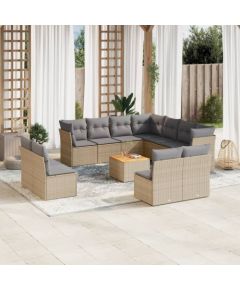 vidaXL 12-częściowy zestaw mebli ogrodowych z poduszkami, beżowy, polirattan Dārza mēbeļu komplekti