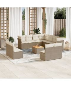 vidaXL 12-częściowy zestaw mebli ogrodowych z poduszkami, beżowy, polirattan Dārza mēbeļu komplekti
