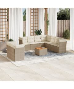 vidaXL 10-częsciowy zestaw mebli ogrodowych z poduszkami, beżowy, polirattan Dārza mēbeļu komplekti