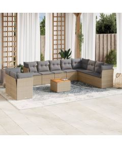 vidaXL 11-częściowy zestaw mebli ogrodowych z poduszkami, beżowy, polirattan Dārza mēbeļu komplekti