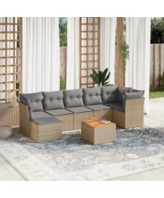 vidaXL 8-częsciowy zestaw mebli ogrodowych z poduszkami, beżowy, polirattan Dārza mēbeļu komplekti