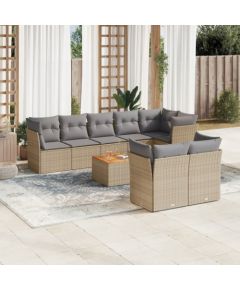 vidaXL 9-częściowy zestaw mebli ogrodowych z poduszkami, beżowy, polirattan Dārza mēbeļu komplekti