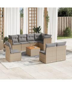 vidaXL 9-częściowy zestaw mebli ogrodowych z poduszkami, beżowy, polirattan Dārza mēbeļu komplekti