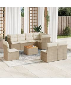 vidaXL 9-częściowy zestaw mebli ogrodowych z poduszkami, beżowy, polirattan Dārza mēbeļu komplekti