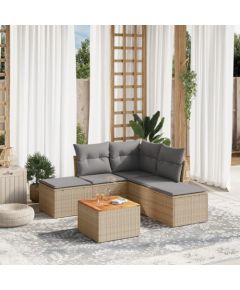 vidaXL 6-częściowy zestaw mebli ogrodowych z poduszkami, beżowy, polirattan Dārza mēbeļu komplekti