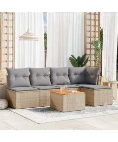 vidaXL 6-częściowy zestaw mebli ogrodowych z poduszkami, beżowy, polirattan Dārza mēbeļu komplekti