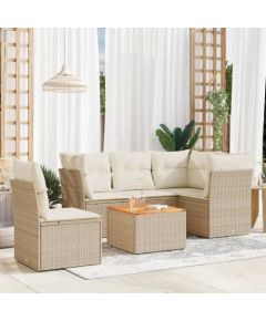 vidaXL 6-częsciowy zestaw mebli ogrodowych z poduszkami, beżowy, polirattan Dārza mēbeļu komplekti