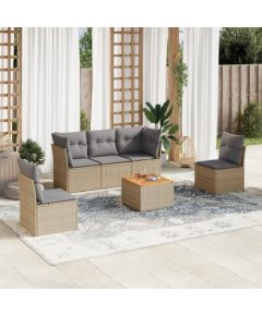 vidaXL 6-częściowy zestaw mebli ogrodowych z poduszkami, beżowy, polirattan Dārza mēbeļu komplekti