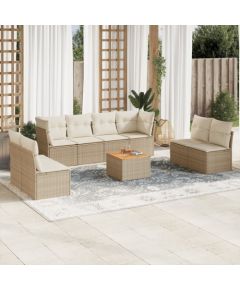 vidaXL 9-częściowy zestaw mebli ogrodowych z poduszkami, beżowy, polirattan Dārza mēbeļu komplekti