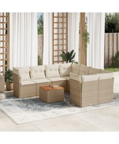 vidaXL 9-częściowy zestaw mebli ogrodowych z poduszkami, beżowy, polirattan Dārza mēbeļu komplekti