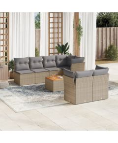 vidaXL 8-częsciowy zestaw mebli ogrodowych z poduszkami, beżowy, polirattan Dārza mēbeļu komplekti