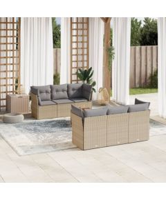 vidaXL 7-częściowy zestaw wypoczynkowy do ogrodu, z poduszkami, beżowy Dārza mēbeļu komplekti