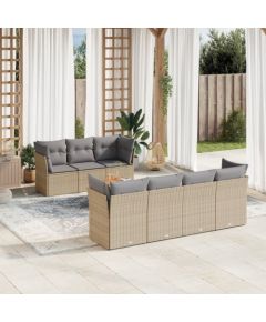 vidaXL 8-częściowy zestaw mebli ogrodowych z poduszkami, beżowy, polirattan Dārza mēbeļu komplekti