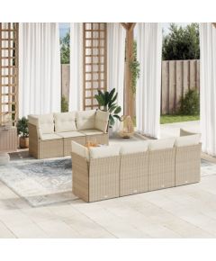 vidaXL 8-częściowy zestaw mebli ogrodowych z poduszkami, beżowy, polirattan Dārza mēbeļu komplekti