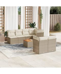 vidaXL 8-częsciowy zestaw mebli ogrodowych z poduszkami, beżowy, polirattan Dārza mēbeļu komplekti