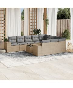 vidaXL 11-częściowy zestaw mebli ogrodowych z poduszkami, beżowy, polirattan Dārza mēbeļu komplekti