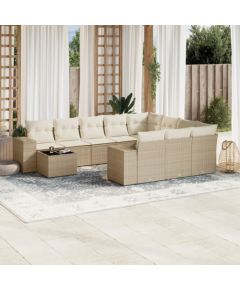 vidaXL 11-częściowy zestaw mebli ogrodowych z poduszkami, beżowy, polirattan Dārza mēbeļu komplekti