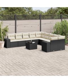 vidaXL 11-częściowy zestaw wypoczynkowy do ogrodu, poduszki czarny rattan PE Dārza mēbeļu komplekti