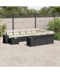 vidaXL 11-częściowy zestaw wypoczynkowy do ogrodu, poduszki czarny rattan PE Dārza mēbeļu komplekti