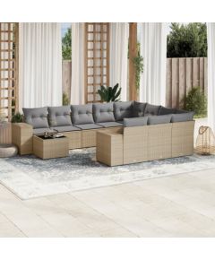 vidaXL 11-częściowy zestaw mebli ogrodowych z poduszkami, beżowy, polirattan Dārza mēbeļu komplekti