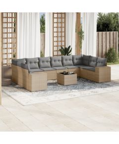 vidaXL 11-częściowy zestaw mebli ogrodowych z poduszkami, beżowy, polirattan Dārza mēbeļu komplekti