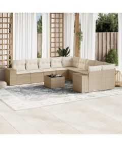 vidaXL 11-częściowy zestaw mebli ogrodowych z poduszkami, beżowy, polirattan Dārza mēbeļu komplekti