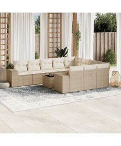 vidaXL 11-częściowy zestaw mebli ogrodowych z poduszkami, beżowy, polirattan Dārza mēbeļu komplekti