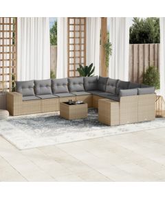 vidaXL 11-częściowy zestaw mebli ogrodowych z poduszkami, beżowy, polirattan Dārza mēbeļu komplekti