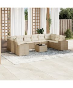 vidaXL 11-częściowy zestaw mebli ogrodowych z poduszkami, beżowy, polirattan Dārza mēbeļu komplekti