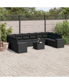 vidaXL 11-częściowy zestaw wypoczynkowy do ogrodu, poduszki czarny rattan PE Dārza mēbeļu komplekti