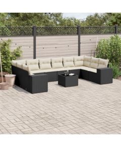 vidaXL 11-częściowy zestaw wypoczynkowy do ogrodu, poduszki czarny rattan PE Dārza mēbeļu komplekti