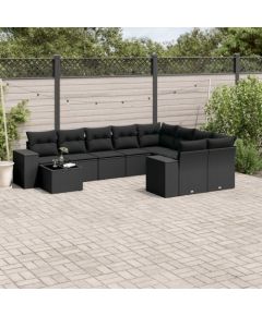 vidaXL 10-częściowy zestaw wypoczynkowy do ogrodu, poduszki czarny rattan PE Dārza mēbeļu komplekti
