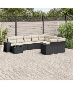 vidaXL 10-częściowy zestaw wypoczynkowy do ogrodu, poduszki czarny rattan PE Dārza mēbeļu komplekti