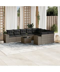 vidaXL 10-częściowy zestaw wypoczynkowy do ogrodu, z poduszkami, szary Dārza mēbeļu komplekti