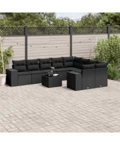 vidaXL 10-częściowy zestaw wypoczynkowy do ogrodu, poduszki czarny rattan PE Dārza mēbeļu komplekti