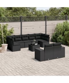 vidaXL 10-częsciowy zestaw wypoczynkowy do ogrodu, poduszki czarny rattan PE Dārza mēbeļu komplekti
