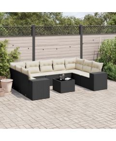 vidaXL 10-częściowy zestaw wypoczynkowy do ogrodu, poduszki czarny rattan PE Dārza mēbeļu komplekti