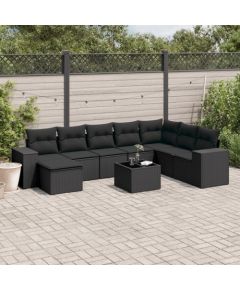 vidaXL 9-częściowy zestaw wypoczynkowy do ogrodu, z poduszkami, czarny Dārza mēbeļu komplekti