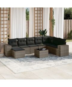 vidaXL 9-częściowy zestaw mebli ogrodowych z poduszkami, szary, polirattan Dārza mēbeļu komplekti